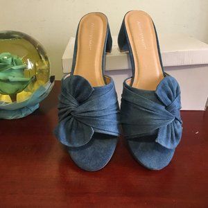 Ashley Stewart Women's Denim Fabric Bow Slide Wide
